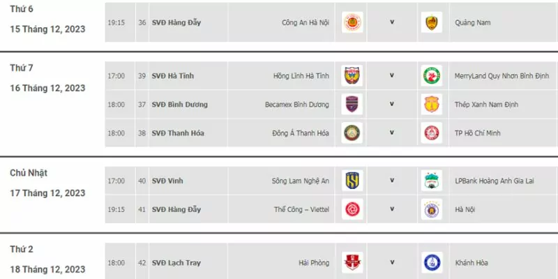Lịch thi đấu vòng 6 V-League